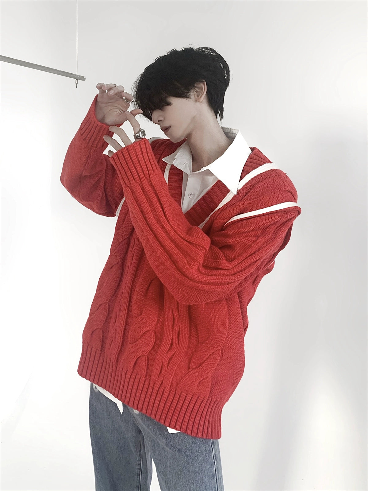 Oversize V-neck Knit Sweater WN9122