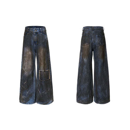 Dyed Damage Wide Leg Denim Jeans WN21843