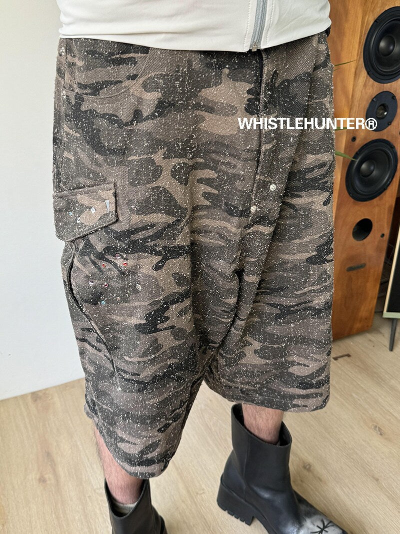 Damage Reconstructed Fabric Camouflage Half Pants WN26715