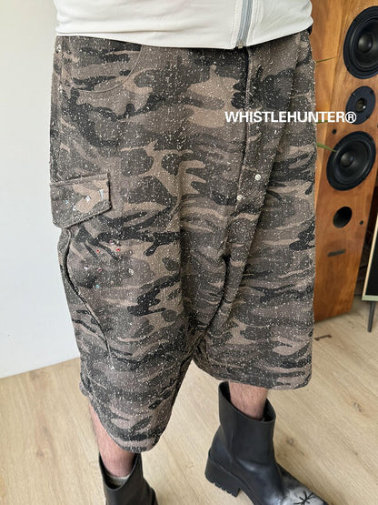 Damage Reconstructed Fabric Camouflage Half Pants WN26715