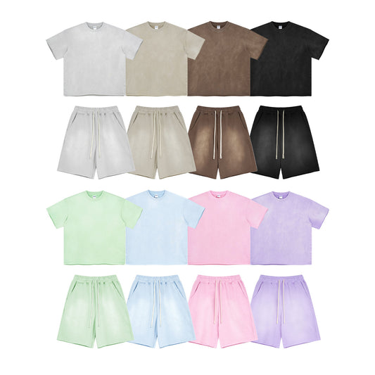 Oversize Spray-dyed Short-sleeve T-shirt & Spray-dyed Short Sweatpants Setup WN6639