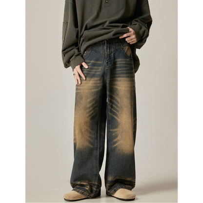 Yellow Mud Dyed Wide Leg Denim Jeans WN6191