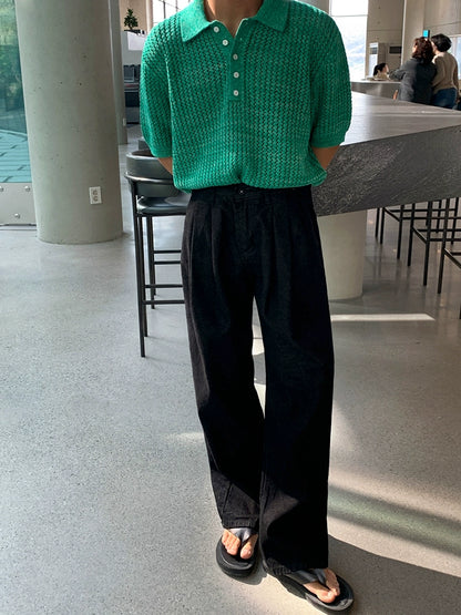 Hollow-Out Knit Short Sleeve Polo Shirt WN20259