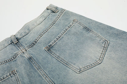 Wash Damage Wide Leg Curved Denim Jeans WN25878