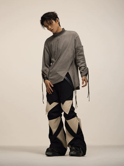 Asymmetrical Patchwork Split Long Sleeve T-Shirt WN9421