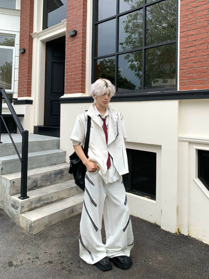 Paint Deconstructed Metal Short Sleeve Jacket & Paint Wide Leg Pants Setup WN19756