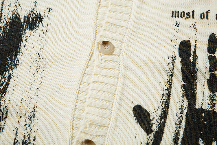 Graffiti Print Oversize Knit Cardigan WN11429