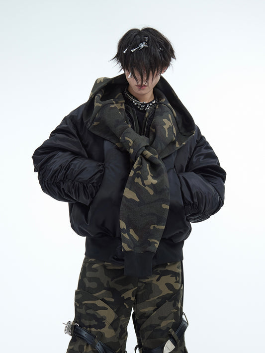 Camouflage Hooded Patchwork Oversize Puffer Jacket WN10867