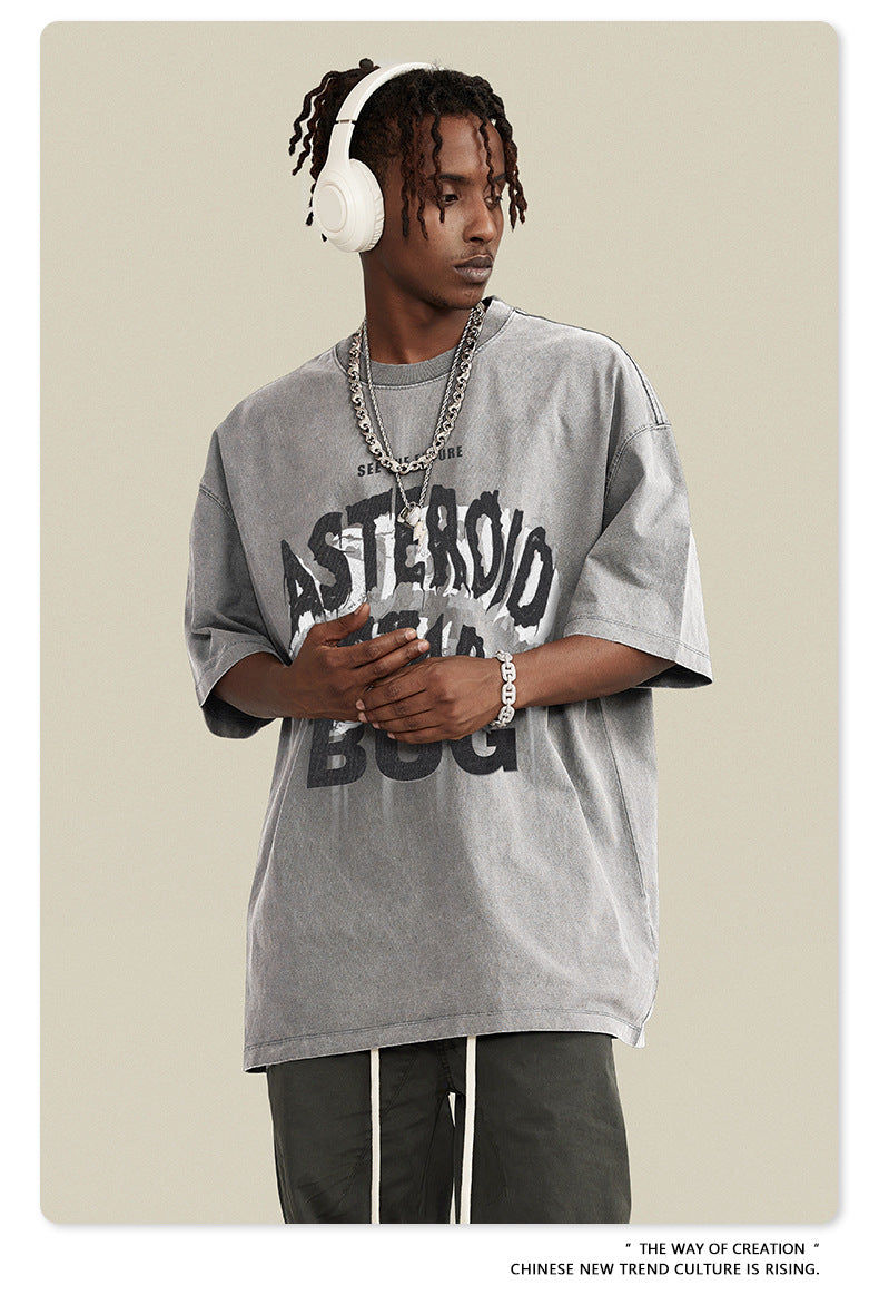 Washed Round Neck Pure Cotton Short Sleeve T-Shirt WN7832