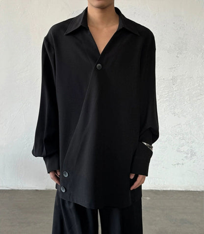 Minimalist Irregular Asymmetric Button V-Neck Long Sleeve Shirt WN20025