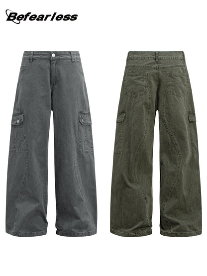 Washed Multi-Pocket Wide Leg Cargo Pants WN26231