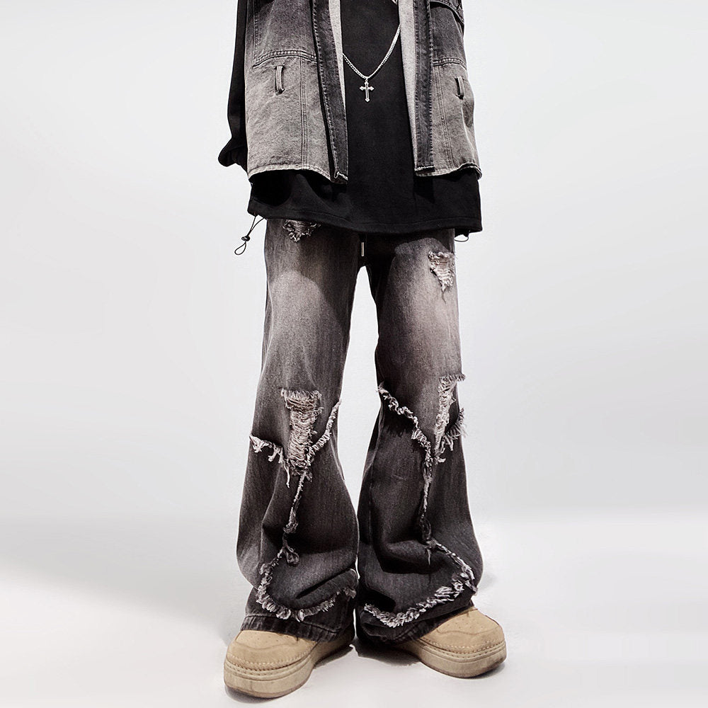 Ripped Wide Leg Flare Denim Jeans WN23996