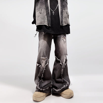 Ripped Wide Leg Flare Denim Jeans WN23996