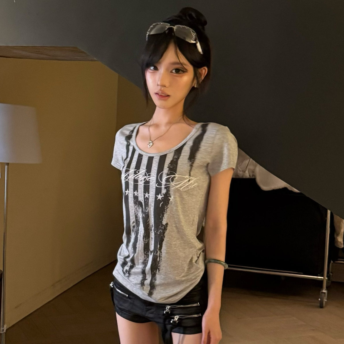 Stripe Star Logo Print Short Sleeve T-Shirt WN27231
