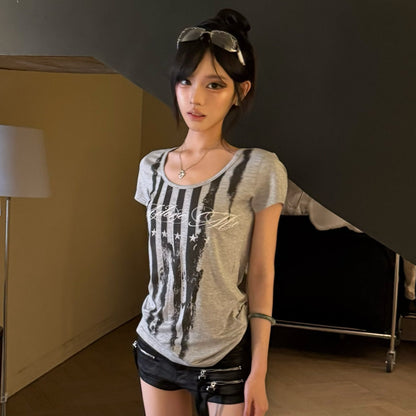 Stripe Star Logo Print Short Sleeve T-Shirt WN27231
