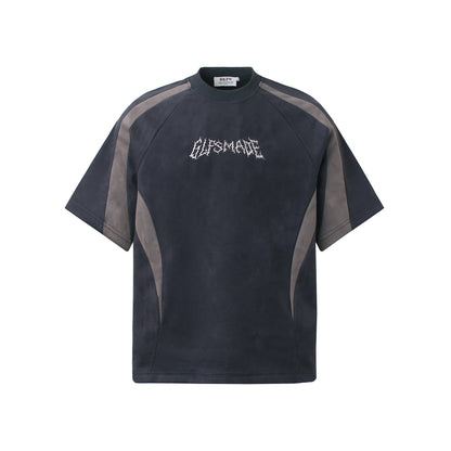 Color Block Suede Logo Short Sleeve T-Shirt WN25977