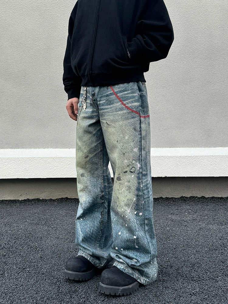 3D Paint Print Wide Leg Denim Jeans WN19399
