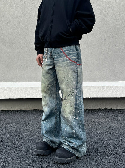 3D Paint Print Wide Leg Denim Jeans WN19399