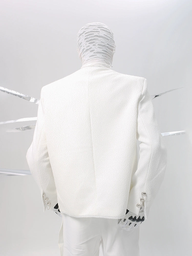 Raw Hem Woven Studs Button Jacket WN18601