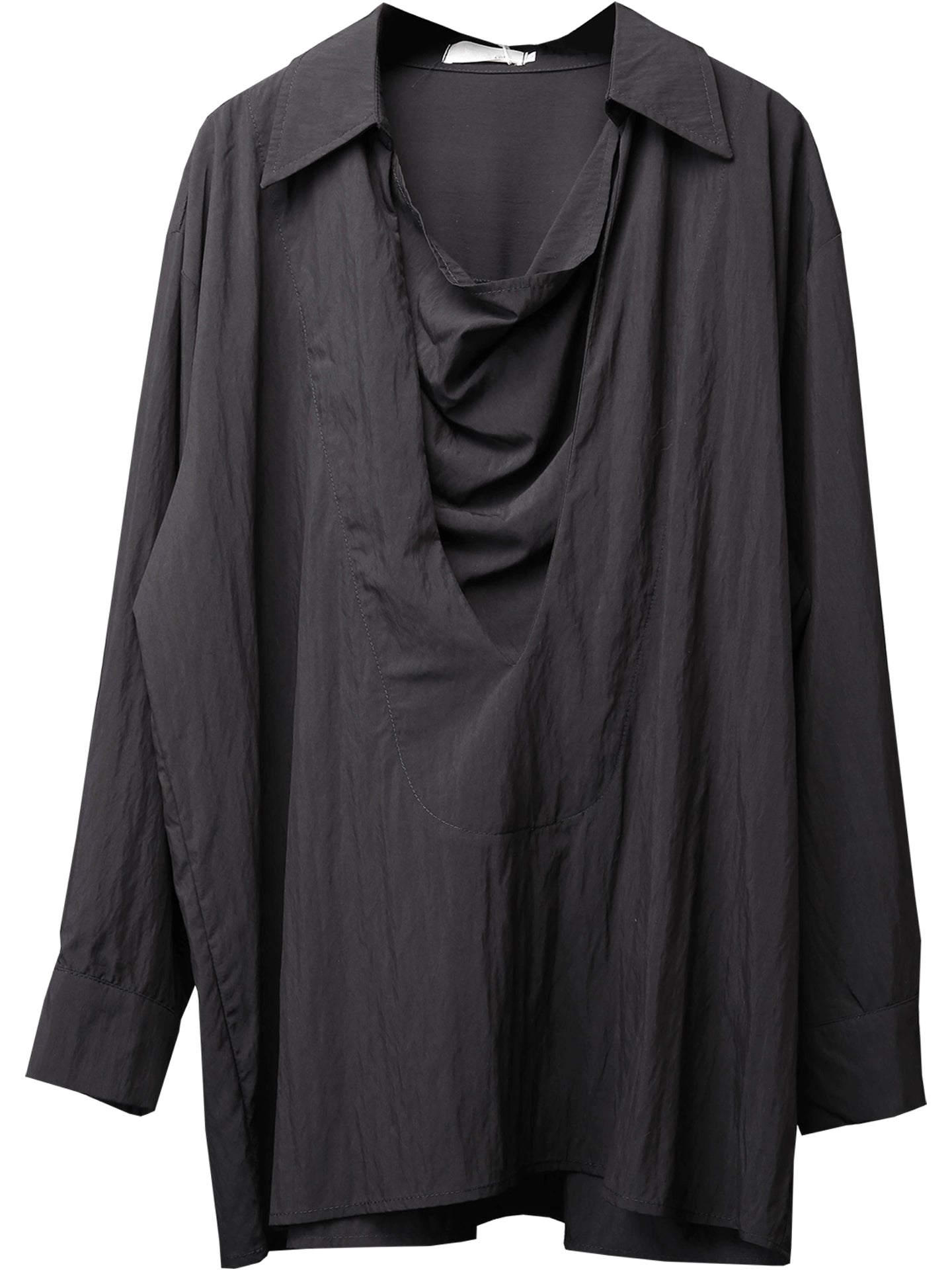 Draped High-Neck Fake Layered Long Sleeve Shirt & Functional Multi-Pocket Waist Bag WN22458