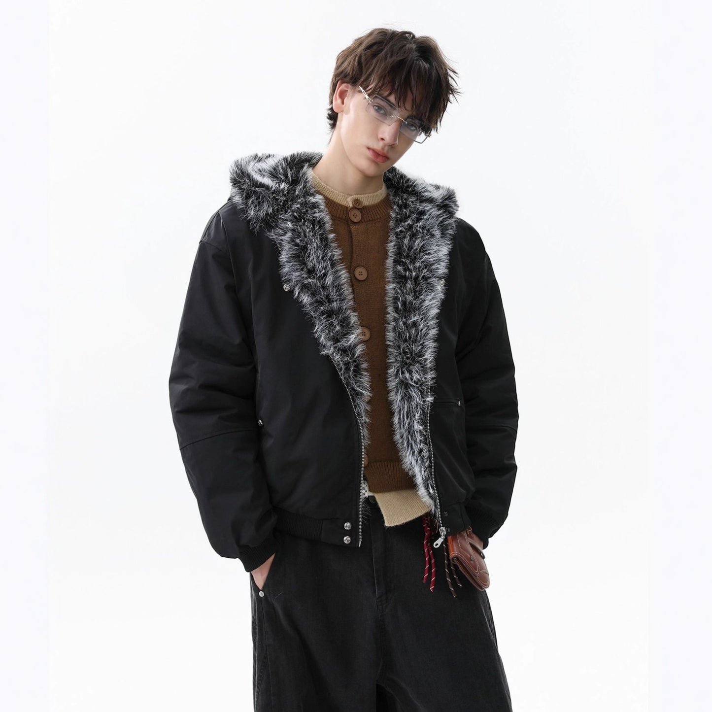 Fake Fur Hooded Zipper Puffer Jacket WN21866