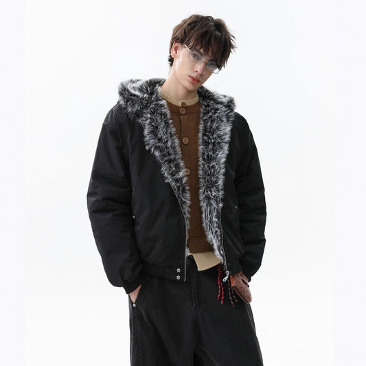 Fake Fur Hooded Zipper Puffer Jacket WN21866
