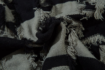 Damage Hem Colorblock Striped Knit Sweater WN11454