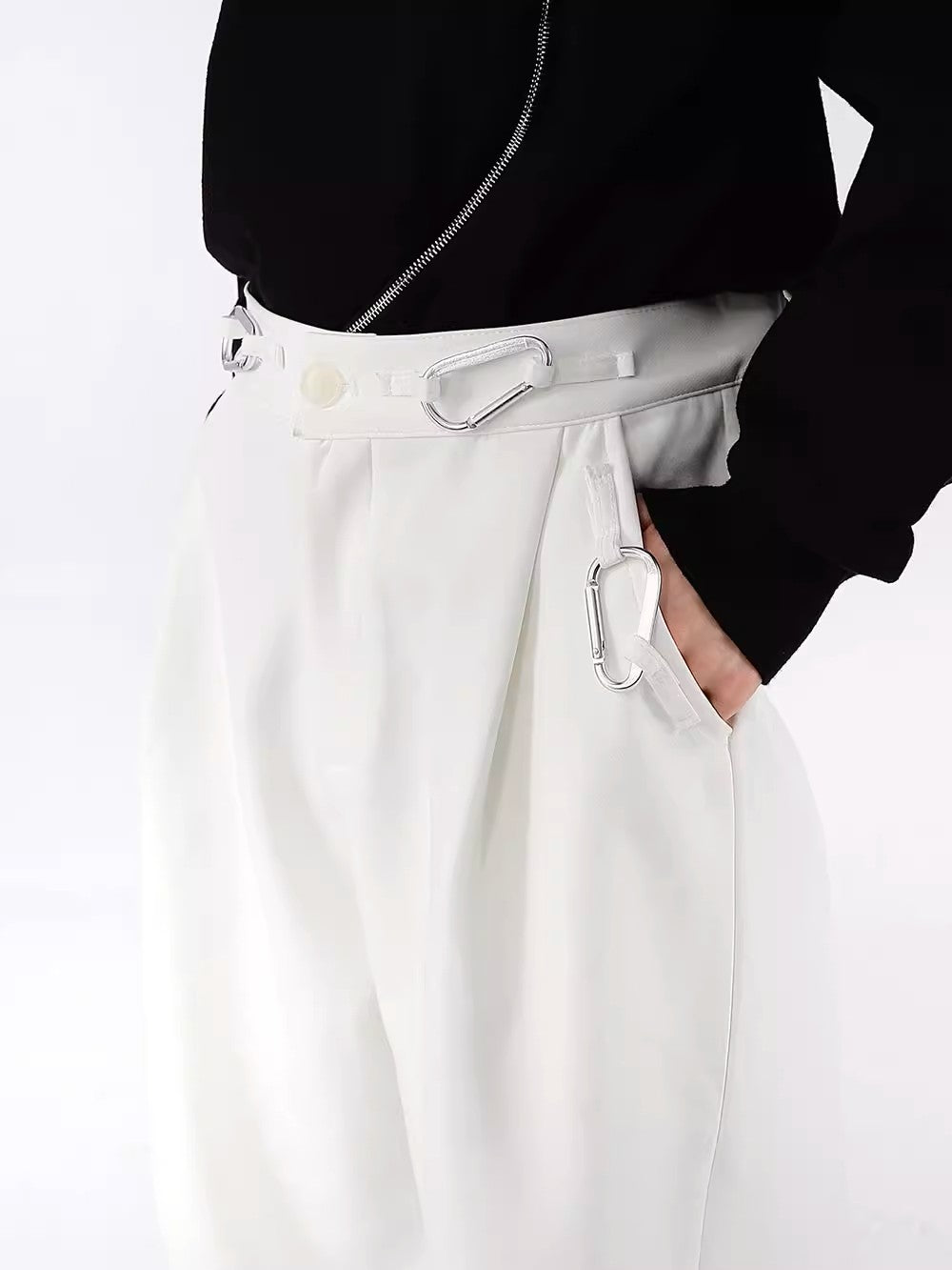 Metal Buckle Design Wide-Leg Straight Trousers WN6965