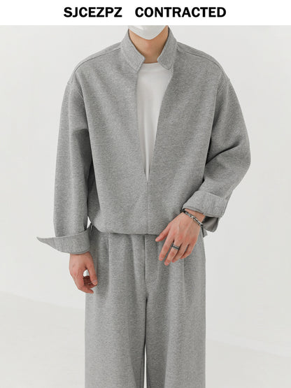 Fake Layered Stand Neck Sweatshirt & Wide Leg Sporty Pants Setup WN21264