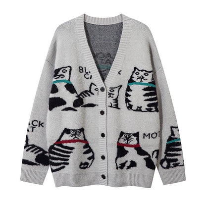 Cat Design V-neck Knit Cardigan WN10906