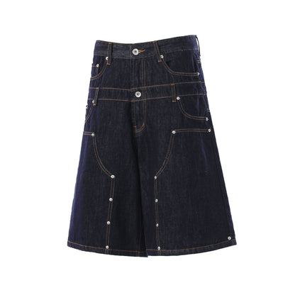 Double Waist Wide Leg Cropped Denim Half Pants WN25930
