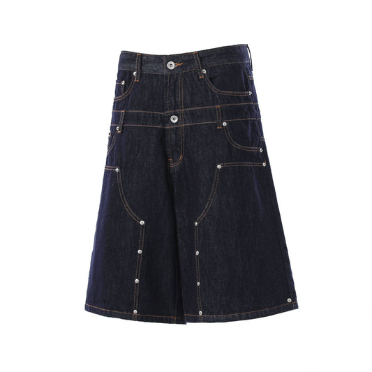 Double Waist Wide Leg Cropped Denim Half Pants WN25930