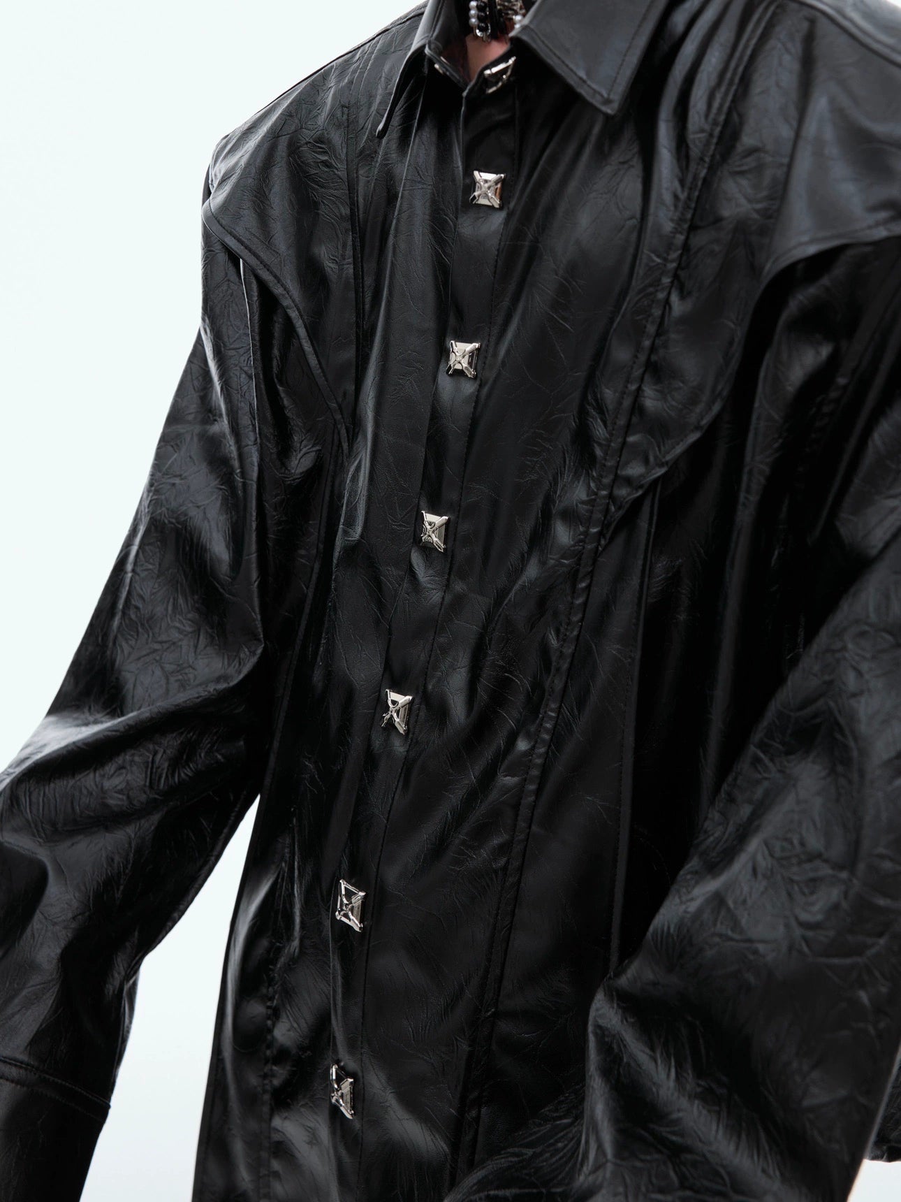 Metal Buckle Design Shoulder Pad Long Sleeve Shirt WN7948