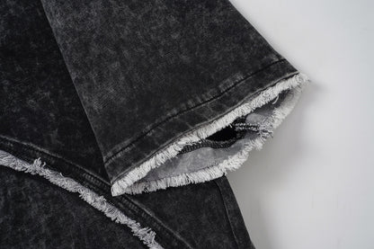 Acid Washed Raw-Edge Splice Short Sleeve T-Shirt WN25726