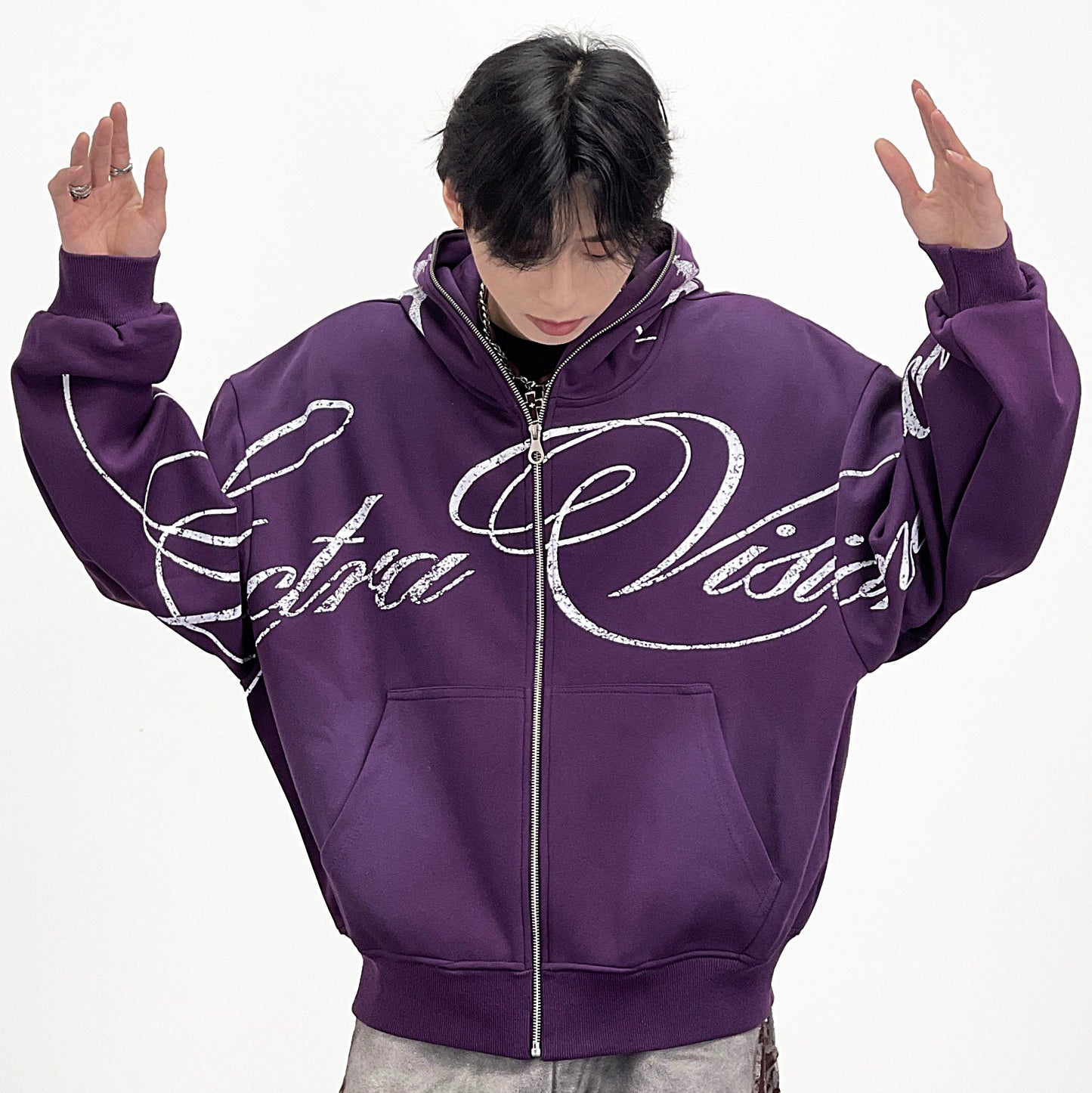 Subculture Graffiti Print Oversize Zipper Hoodie WN24259