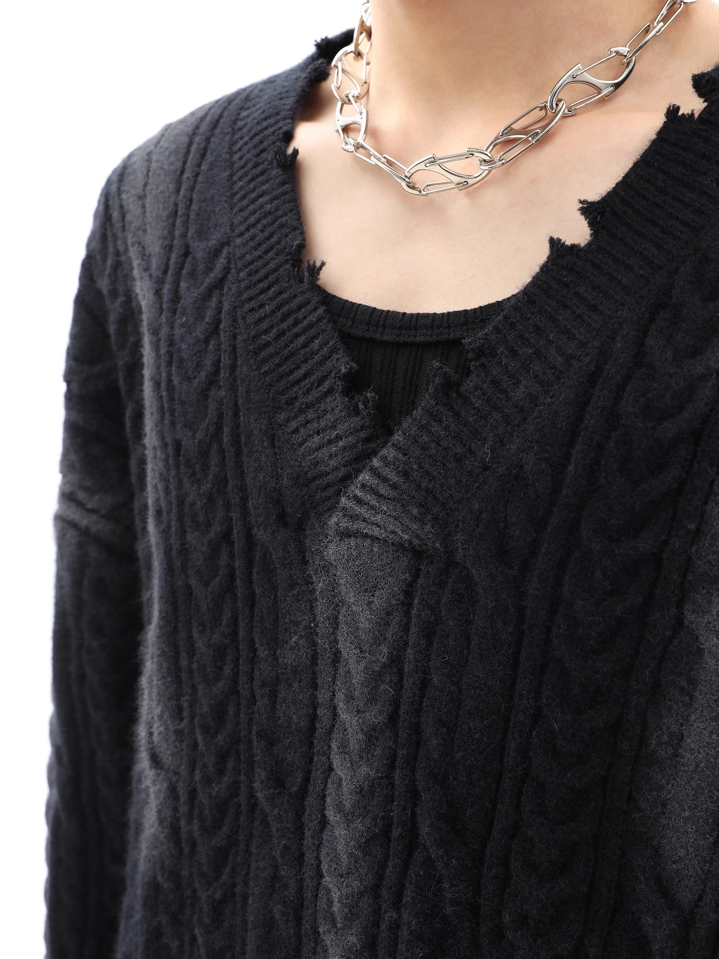 Oversize V-Neck Knit Sweater WN10337