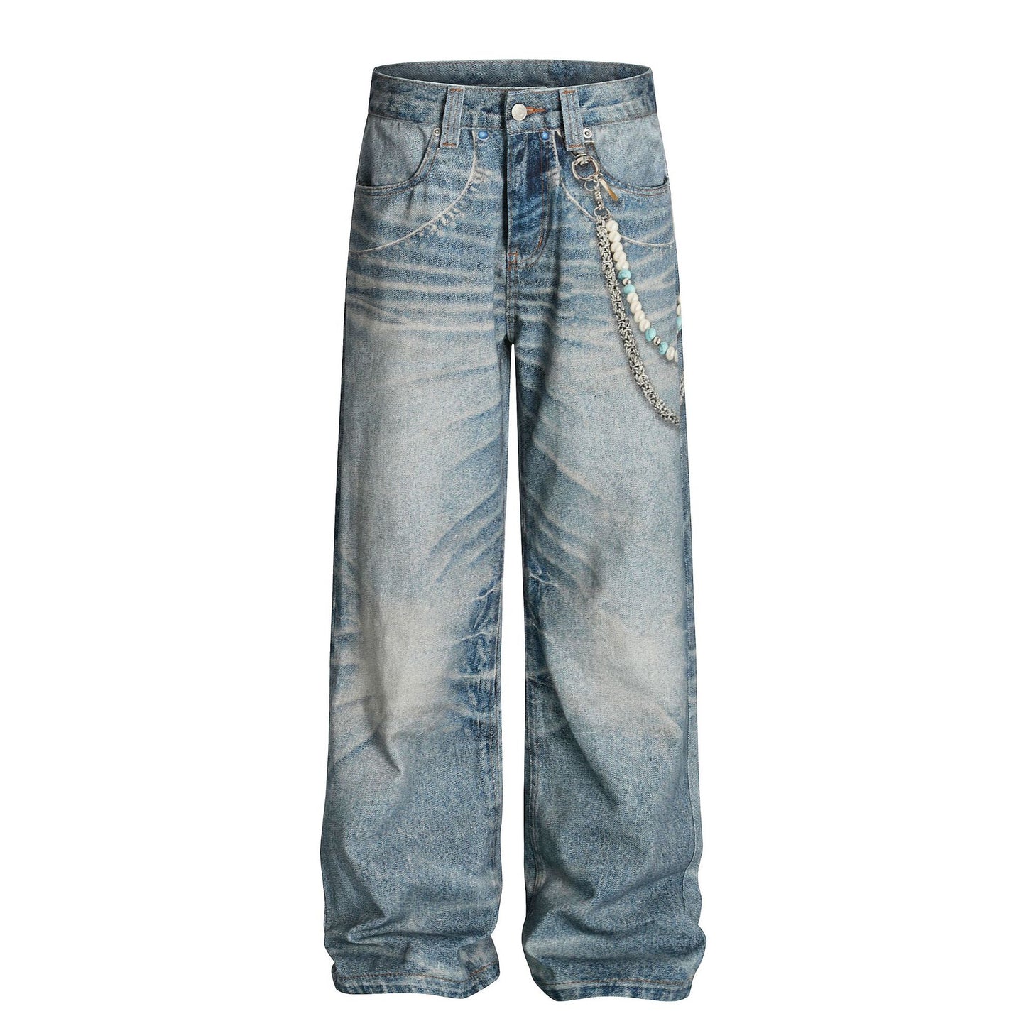 Digital Print Chain Wide Leg Denim Jeans WN25854