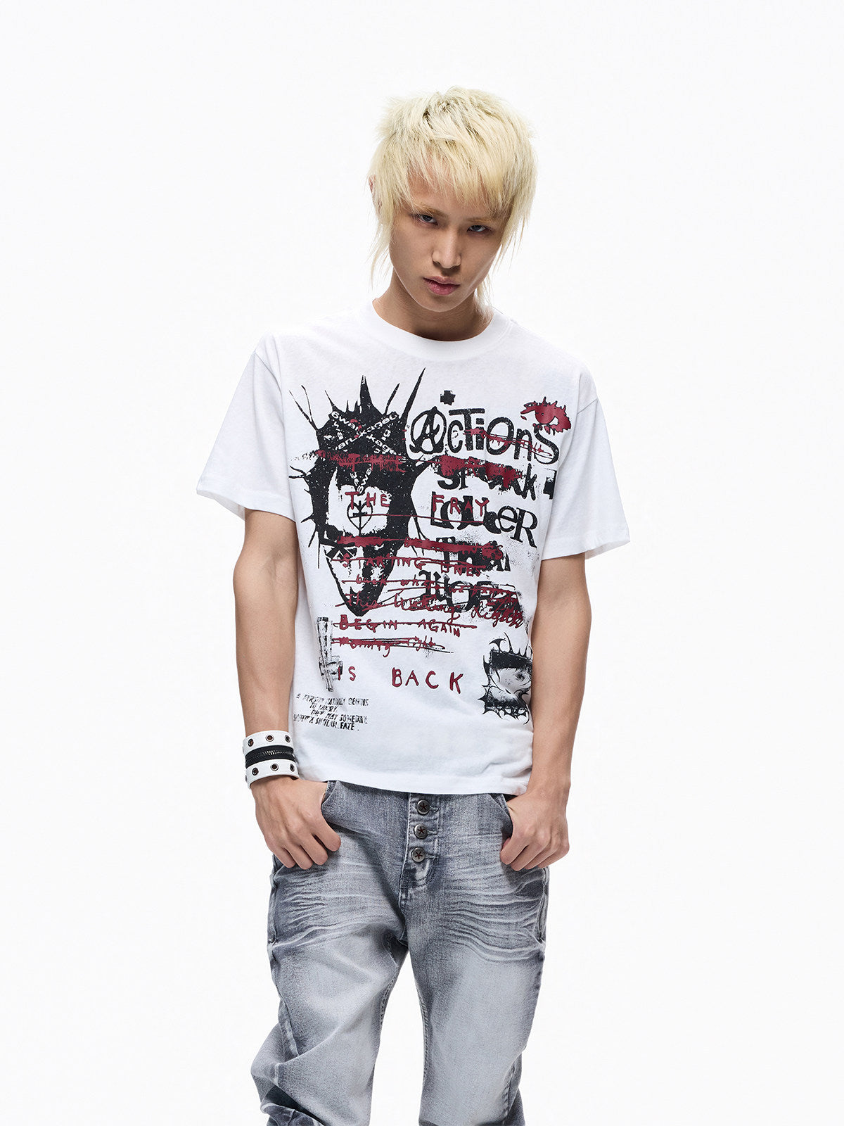 Graffiti Graphic Print Cropped Short Sleeve T-Shirt WN27374