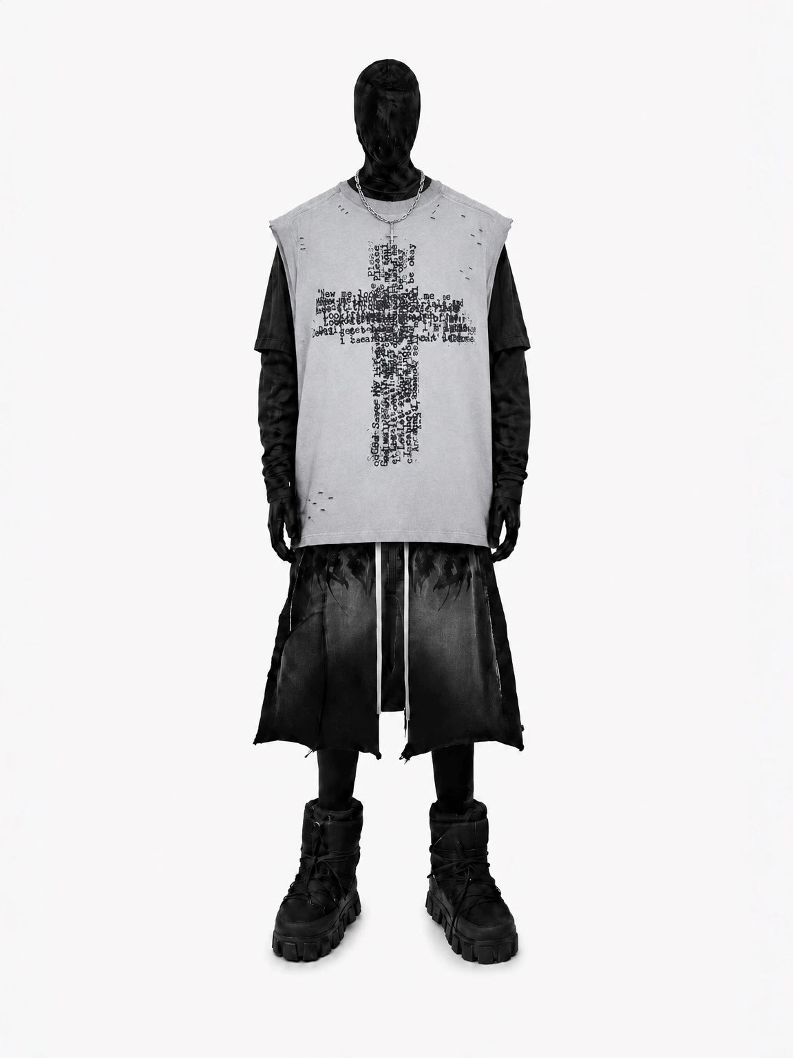 Cross Graphic Damage Sleeveless T-Shirt WN28060