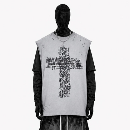 Cross Graphic Damage Sleeveless T-Shirt WN28060