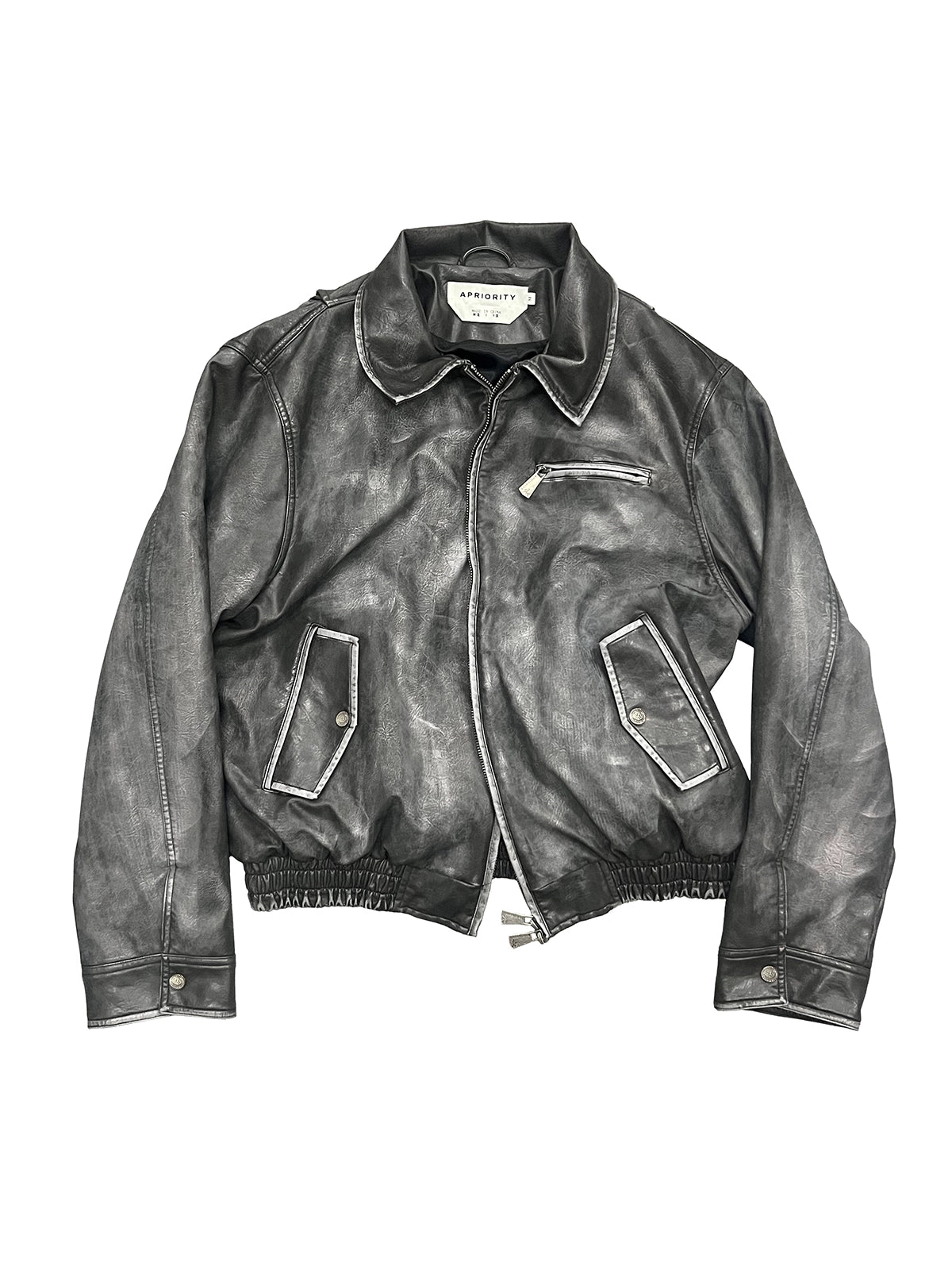 Cross Spray Design Washed PU Leather Jacket WN18929