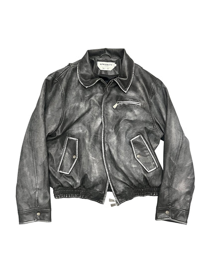 Cross Spray Design Washed PU Leather Jacket WN18929