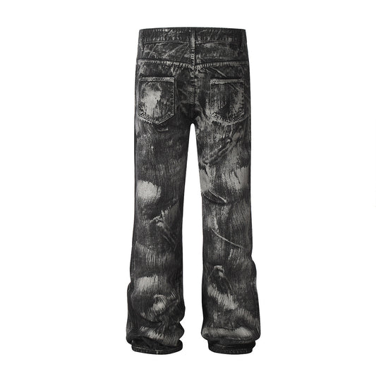Paint Brush Zipper Flare Denim Jeans WN25724