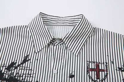 Fake Layered Stripe Graphic Print Long Sleeve Shirt WN25674