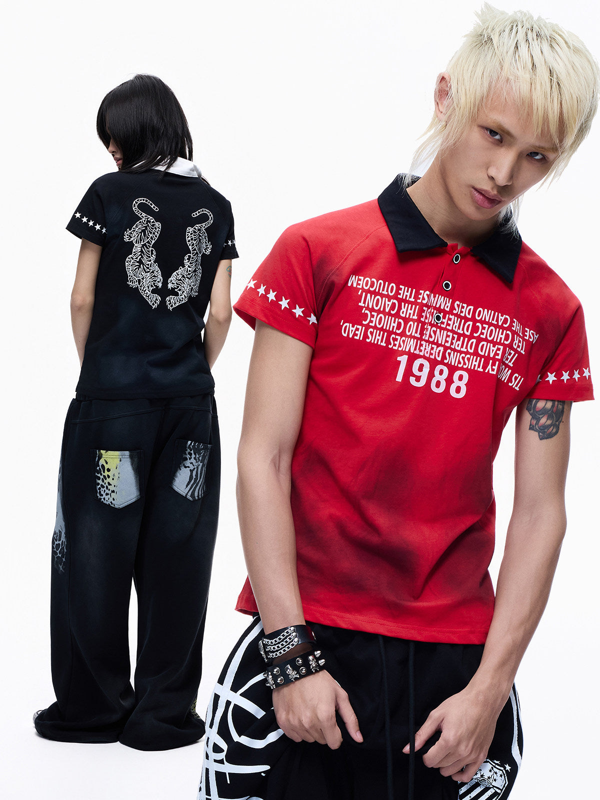 Polo Collar Washed Print Short Sleeve T-Shirt WN27283