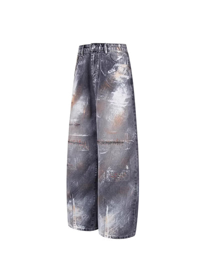 Paint Damage Wide Leg Denim Jeans WN27980