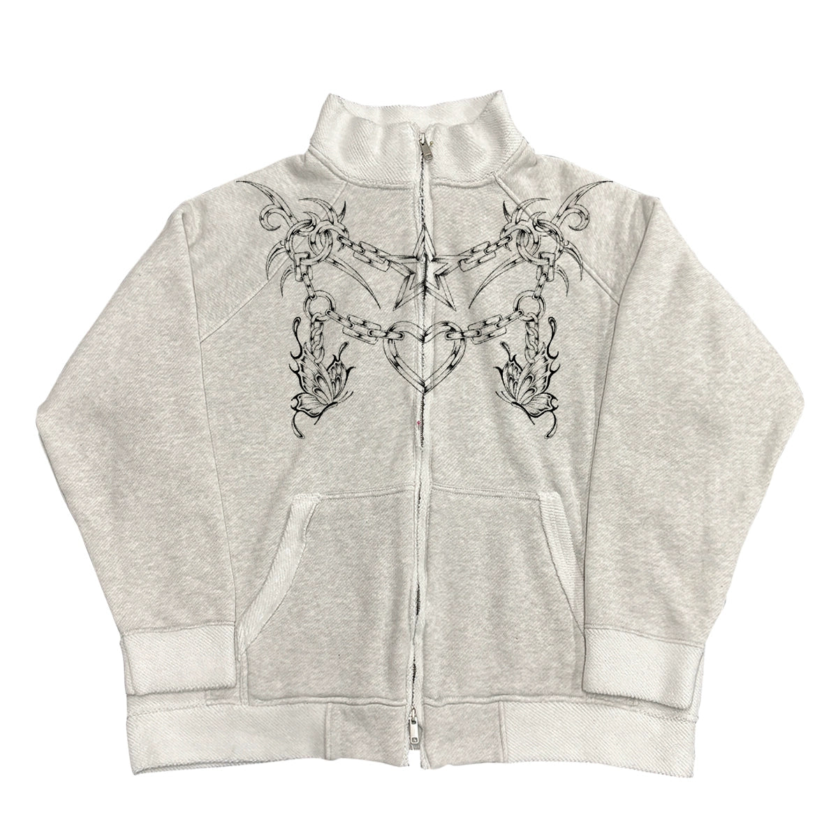 Neckline Print Washed Graffiti Design Stand Neck Jacket WN18747