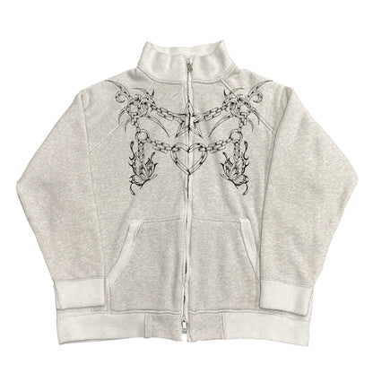 Neckline Print Washed Graffiti Design Stand Neck Jacket WN18747