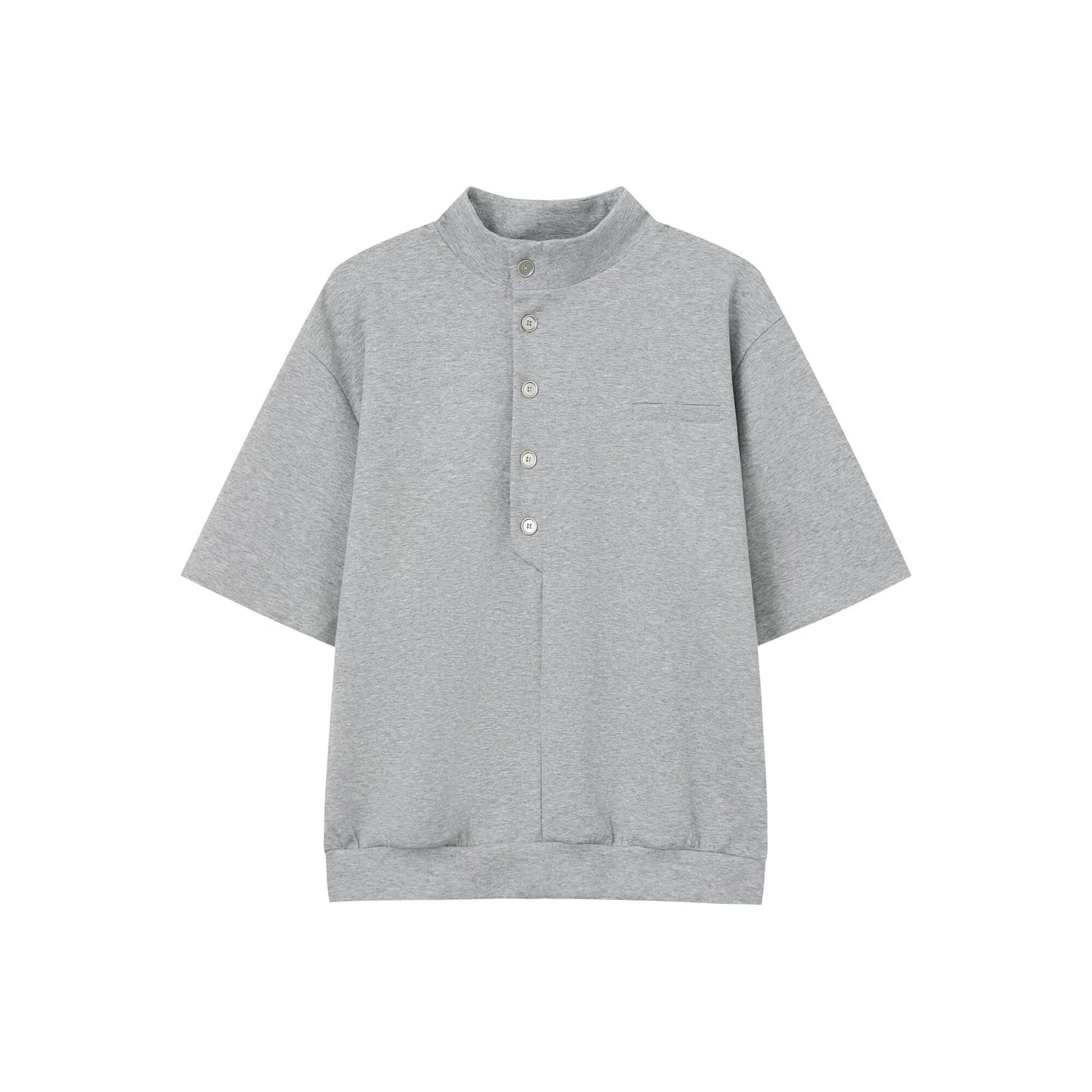 Standing-Collar Button Short Sleeve T-Shirt & Wide Leg Sweatpants Setup WN25022