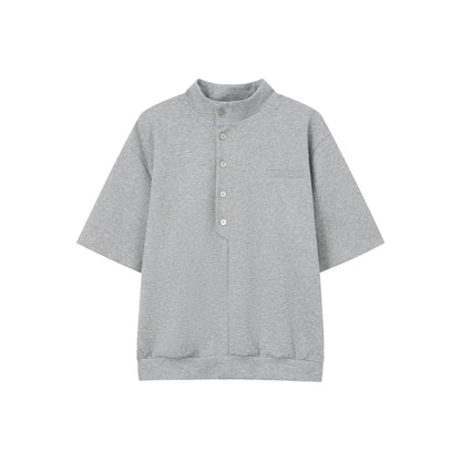 Standing-Collar Button Short Sleeve T-Shirt & Wide Leg Sweatpants Setup WN25022